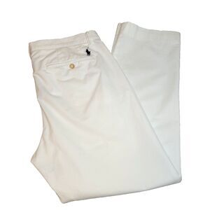 Polo Ralph Lauren Chino Pants Mens 35x29 White Flat Front Preppy Casual Blk Pony